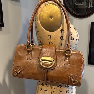 Elegant Brown vegan leather Handbag brass details
